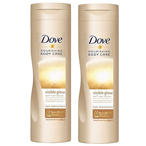 Image of 2 Pack of Dove Nourishing Body Care Visible Glow Gradual Self-Tan Fair to Medium Body Lotion 400ml