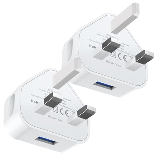 Image of LOVEAI 2Pack USB Plug, USB Charger Plug Adaptor UK 3 Pin Mains Charger 5V 1A i Phone Charging Plug Adapter UK Compatible with iPhone Apple 14 13 12 11 Pro Max 10 XS X XR 8 7 6 6S Plus 5 SE 2020,i Pad