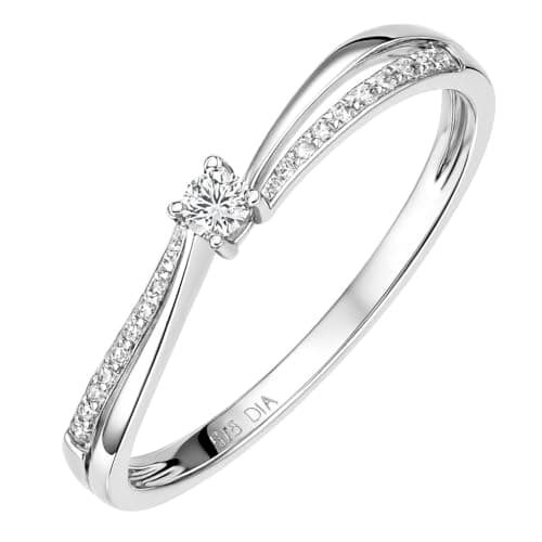 Image of Naava 9ct White Gold Engagement Ring with Diamond Shoulders and Brilliant Cut Stones, Size K - Elegant Ladies Rings & Jewelry for Special Occasions - Diamond Ring Symbolizing Love and Commitment