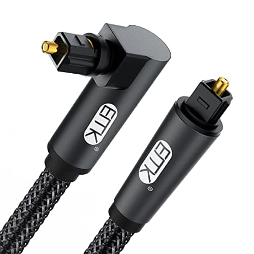 Image of EMK 360 Degree Swivel Optical Audio Cable - Right Angle Toslink Cable for Soundbar, TV, PS4-10M Digital Fiber Optic Cord with Adjustable Rotating Plug (Black)