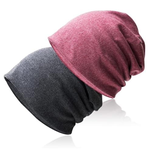 Image of Hurinan Slouch Beanie Hat,Soft Baggy Beanie Hat and Cotton Jersey Skull Cap Winter Unisex Headwear for Men Women (Rose red+Grey)