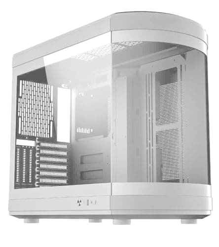 Image of iONZ KZ-T22 Full ATX PC Gaming Case with Panoramic Tempered Glass Dual Chamber, Front I/O USB Type-C | White No Fans