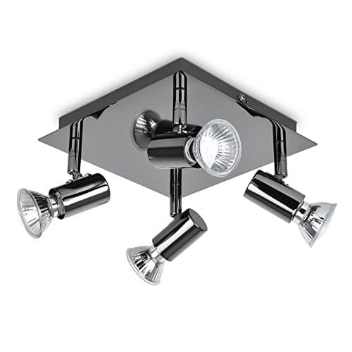 Image of MiniSun | Modern Square Black Chrome 4 Way Adjustable GU10 Ceiling Spotlight | Ceiling Spots, Home Décor & Improvement Essential | Mains Wired