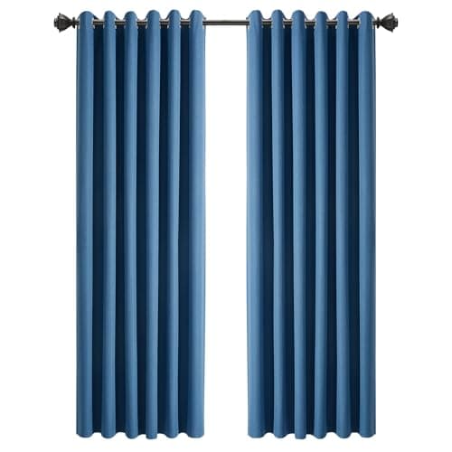 Image of INSPIRE HOMEWARE 100% Blackout Curtains for Bedroom 66x90 Inch Blue Eyelet Linen Curtains Thermal Insulated & Privacy Protection Ring Top Curtain for living Room 2 Panels with Matching Tiebacks