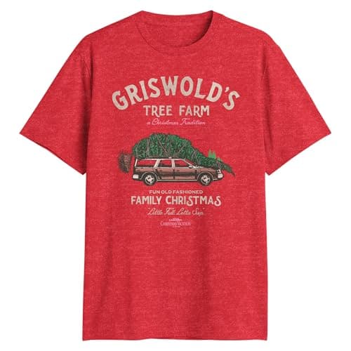 Image of National Lampoon Griswold Family Christmas Tree Farm Vacation T-Shirt, Heather Red, Large