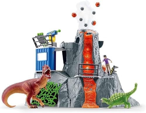 Image of SCHLEICH DINOSAURS - Volcano Expedition Base Camp, Dinosaur Playset Including LED Erupting Volcano, Researcher Figurines and 2 x Dinosaur Toys for Boys and Girls ages 4+