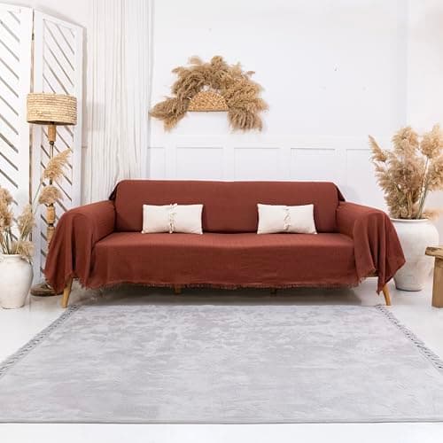 Image of Milam London Sofa Throws Large 3 Seater | Sofa Cover 3 Seater | Cotton Throw Blanket | Couch Throw | Settee Throw 180 x 300 cm Terracotta