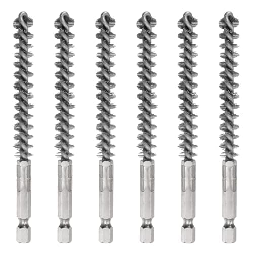 Image of sourcing map 6Pcs 304 Stainless Steel Bore Brush 10mm Dia 4.5" Long Cleaning Twisted Wire Brush with Handle 1/4" Hex Shank for Tubes Ports Bearings, Silver