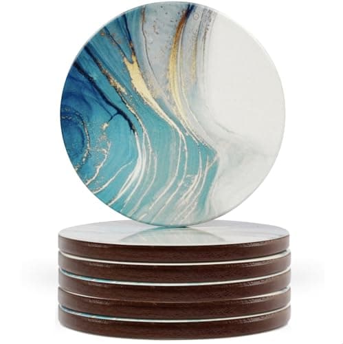 Image of Naivasha Homeware Marble Coasters Set of 6 - Stunning Decorative Coasters in GLOSS Finish, Elegant Stone with Cork Bottom - Aqua