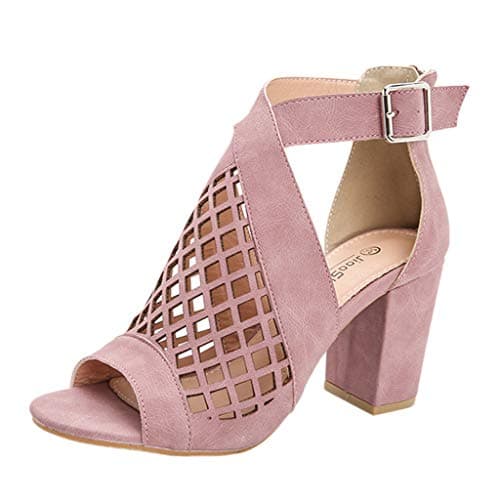 Image of High Heels Shoes for Women Summer Peep Toe Block Heel Sandals Ladies Ankle Boots Hollow Zipper Fashion