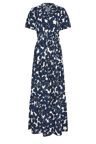 Image of Long Tall Sally - LTS Tall Blue Floral Tie Waist Maxi Dress - Women's
