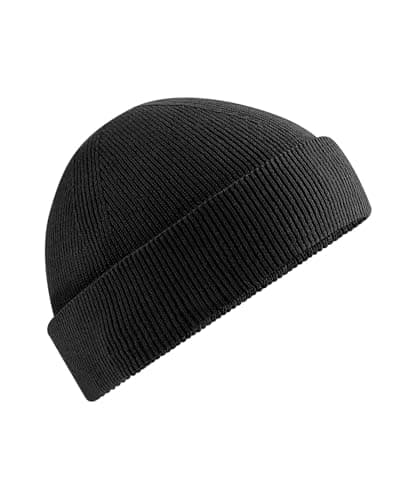 Image of 4SP® Organic Cotton Fisherman Beanie Hat, Classic Style, Lightweight, Unisex, Knit, Stretch Fit. (UK, Alpha, One Size, Black)