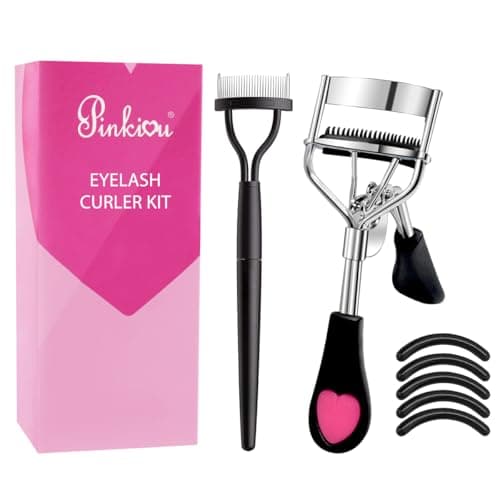 Image of Pinkiou Eyelash Curler with Comb Fit All Eye Shape Curved Eyelash Curlers for Women Make Up Natural and Long Lasting Eye Lash Curler False Lashes Accessory - Black