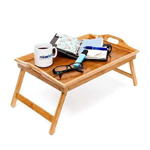 Image of Relaxdays Bamboo Bed Table Folding Bed Table with Handles Breakfast & Serving Tray HDD 25 x 52 x 33 cm Nature