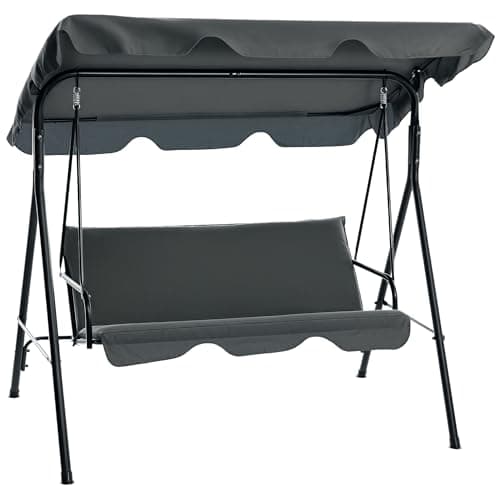 Image of Outsunny 3 Seater Canopy Swing Chair Garden Rocking Bench Heavy Duty Patio Metal Seat w/Top Roof - Grey