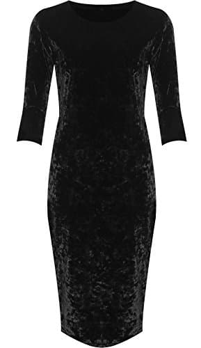 Image of WearAll Women's Plus Crushed Velour Velvet Long Sleeve Party Ladies Bodycon Knee Dress - Black - 20