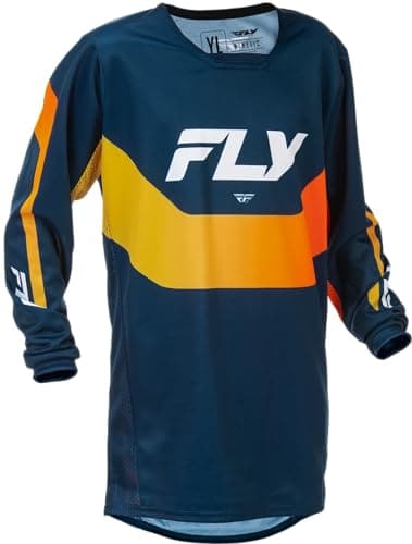Image of Fly Racing Youth Kinetic Motocross Jersey, Lightweight Racing MX Gear - (Navy/Orange, Youth Large)