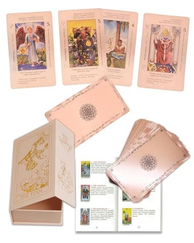 Image of 78 rose gold tarot cards with 36 pages guide, PVC, waterproof and wrinkle-proof, front and back meanings, tarot deck for beginners, suitable for couples gift (Nasturtium, Rose gold)