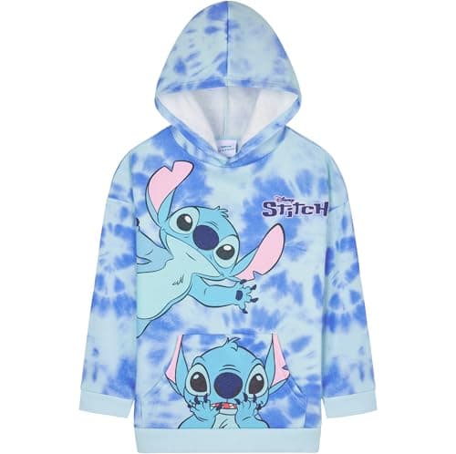 Image of Disney Stitch Girls Hoodie Jumper Pullover Kids Stitch Gifts for Girls Teen Clothes Birthday Gift Activewear Casual Wear (11-12 Years, Blue Tie Dye)
