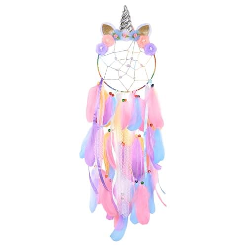 Image of MHJY Unicorn Dream Catcher Girls Large Dreamcatcher Kids Bedroom Accessories Handmade Colorful Featrher Flowers Wall Hanging Decoration Nursery Blessing Birthday Gift