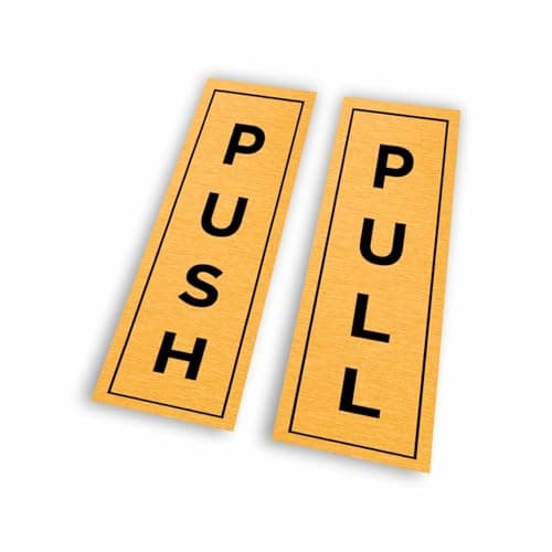 Image of ViroDisplay® Push & Pull Aluminium Sign Twin Pack - 50 x 150mm - Brushed Gold - Durable Printed Surface - Self-Adhesive Fixing
