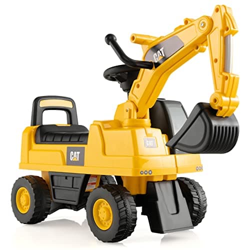 Image of COSTWAY Kids Ride on Digger, Caterpillar Licensed Toddler Construction Toy Car with Manual Shovel, Underseat Storage, Horn, Foot to Floor Slider for 1-3 Years Old