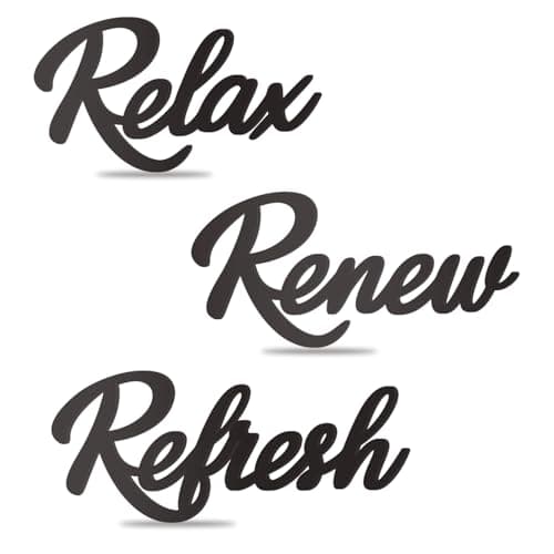 Image of 3 PCS Letter Sign Black Wooden Relax Refresh Renew Bathroom Sign Black Wall Art Wall Decor Farmhouse Wall Decorations for Home Living Room Any Room Bathroom Signs
