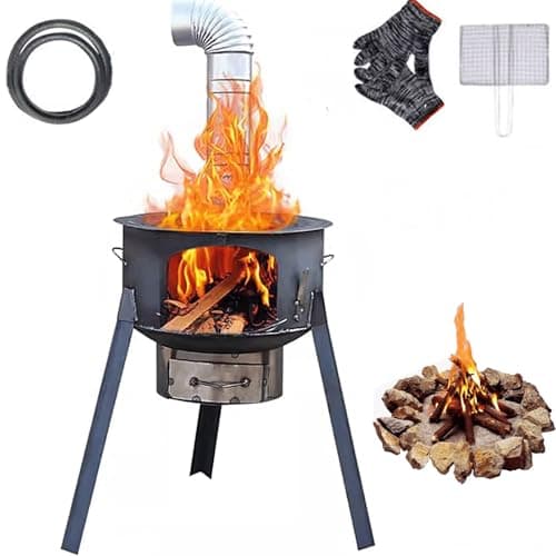 Image of Portable Wood Burning Stove, Multi Fuel Camping Cooker with Chimney Pipes for Cooking, Heating, Hiking, Fishing, BBQ
