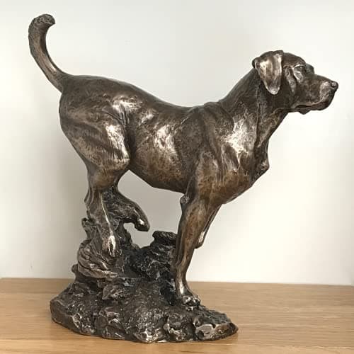 Image of Animal Crackers Labrador figurine on rocks, cast in heavy weight cold cast bronze, fabulous quality sculpture designed by David Geenty, boxed