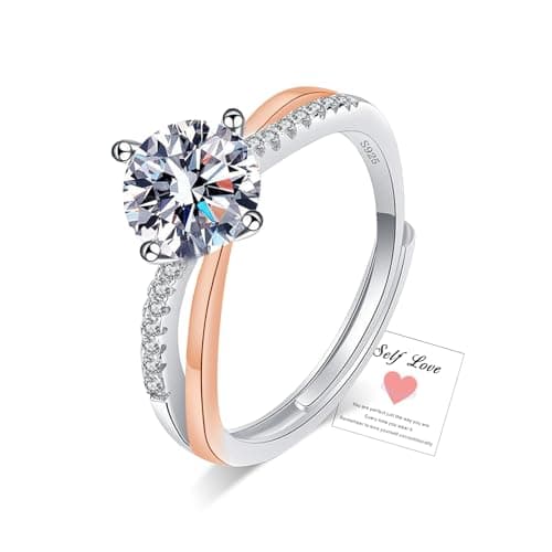 Image of Rose Gold Ring Engagement Rings - Sterling Silver Ring, Adjustable Eternity Rings for Womens - Diamond Ring Women, Promise Ring Crossover CZ Cubic Zirconia Rings Women Jewellery Gifts