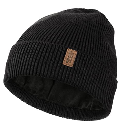 Image of Beanie for Men, Stretchy Soft Cuffed Wooly Beanie with Thick Warm Lining, Unisex Classic Winter Hat, Gifts for Women/Men/Her/Him/Dad (Black)