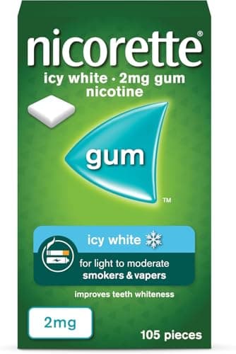 Image of Nicorette Icy White 2mg Gum (105 Pieces), Discreet Stop Smoking and Stop Vaping Aid to Help you Quit For Good, Tackle Cravings and Withdrawal Symptoms, Nicotine Gum (Quit Smoking or Vaping)