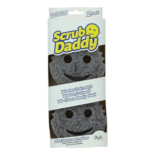 Image of Scrub Daddy Style Dish Sponge Twin Pack, Smiley Face Sponges for Cleaning & Washing Up - Multipack Kitchen Non Scratch Scourers with FlexTexture Firm & Soft Scrubbing, Dishwashing Scrubber - Grey