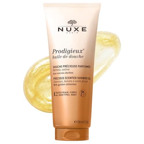 Image of Nuxe Prodigieux Shower Oil 200ml, Golden Pearly Shower Oil, Gently Cleanses & Leaves Skin Fragrant & Satiny Soft, With Huile Prodigieuse Scent, Vegan Formula