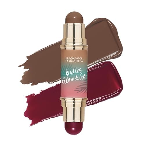 Image of Physicians Formula Butter Glow & Go, Dual-Ended Multiuse Makeup Stick for Cheeks, Eyes and Lips, Complementary Shades for Bronzing, Contouring and Blush, Beach Bum Plum