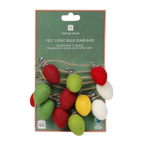 Image of Talking Tables Christmas Tree Decorations | Felt Light Bulb Garland Xmas Tree Décor, Room Décor,Hanging Decoration, Dinner Party, Eco Friendly 2m -