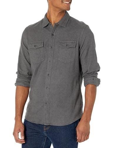 Image of Amazon Essentials Men's Slim-Fit Long-Sleeve 2-Pocket Flannel Shirts, Charcoal Heather, XL