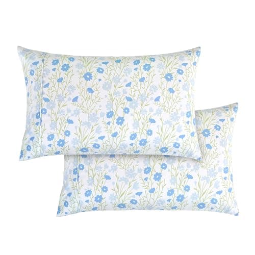 Image of Elegant Comfort Ultra Soft Set of 2 Floral Pint Pillowcases - 1500 Premium Hotel Quality Microfiber, Soft and Smooth Envelope Closure 2-Piece Pillow Covers - King, Blue Laurel