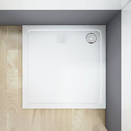 Image of Simple Bathrooms 30mm Height Slimline Stone Shower Tray with Waste Trap -Square: 760x760mm