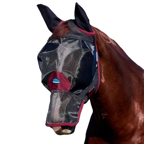 Image of WeatherBeeta ComFiTec Fine Mesh Fly Mask with Ears & Nose, Black/Burgundy, Medium