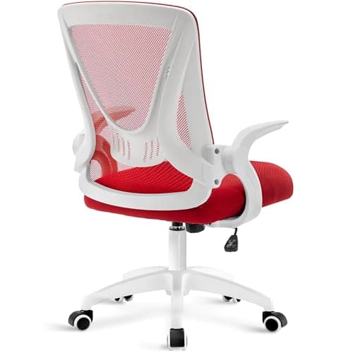 Image of Blisswood Office Desk Chair 90° Flip-up Armrest Swivel Computer Mesh Chair With Lumbar Support, Adjustable Height, Back Support 360° Rotation For Home Office (Red)