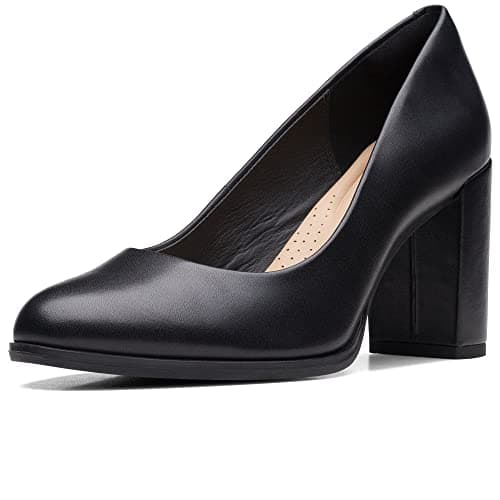 Image of Clarks Women's Freva85 Court Pump, Black Black Leather, 3.5 UK