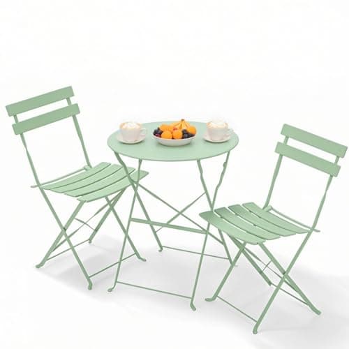 Image of Clevich 3-Piece Folding Patio Bistro Set for Outdoor, Lightweight Rustproof Metal Table & 2 Chairs, Balcony Garden Furniture, 3 Colours Available (green)