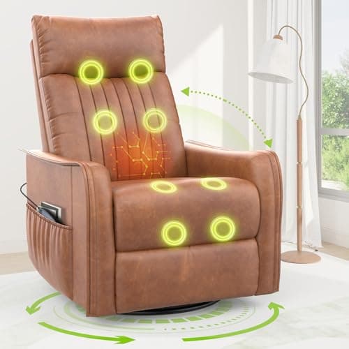 Image of sisolos Recliner Armchairs 3-In-1 Recliner sofa with Massage & Heat, 360° Swivel Rocking Chair with Padded Cushion, Armchair for Living Room with Adjustable Leg Rest and Reclining Functions