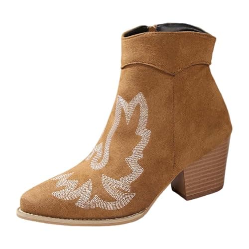 Image of Generisch Women Mid Calf Boots Suede Retro Chunky Heel Ankle Boots Zipper Casual Fashion Shoes Autumn Winter Comfortable, brown, 10 UK