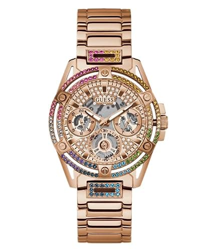 Image of GUESS Queen Multi-Function Rose Gold/Rainbow Ladies Watch GW0464L5