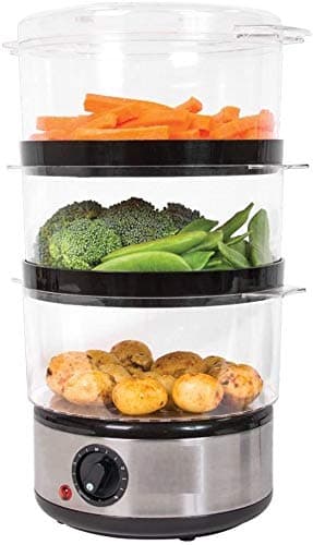Image of 3 Tier Food Steamer / 6 Litre/Compact Design / 3 Separate Compartments & Rice Bowl/Healthy Cooking Of Vegetables, Meats & Fish / 60 Minute Timer Function / 400W