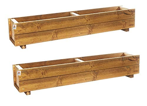 Image of Set of 2 x 120cm Wooden Trough Planters - Large Wood Plant Trough Container Box