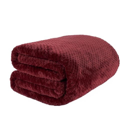 Image of Dreamscene Fleece Blanket Burgundy Throw, Soft Cosy Warm Blanket Honeycomb Waffle Throws for Sofas Bed Settee Faux Fur Throw Fluffy Throws for Beds Double, 150 x 200cm
