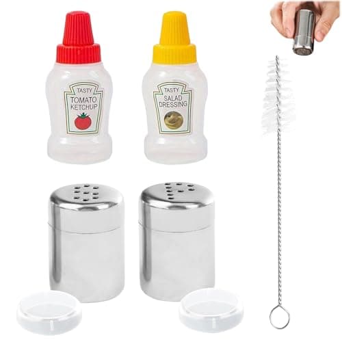 Image of 5PCS Mini Salt and Pepper Sets, Travel Salt and Pepper Shakers, Compact Spice Containers for Camping and Outdoor Use, 7.3x3 cm and 4.8x2.5 cm Sizes